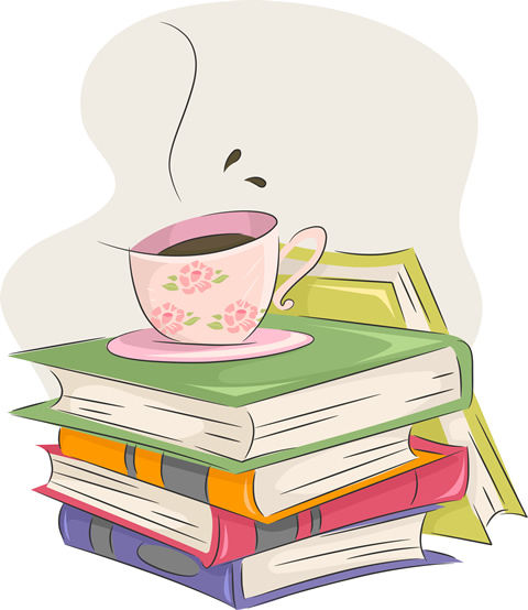 books with coffee on top